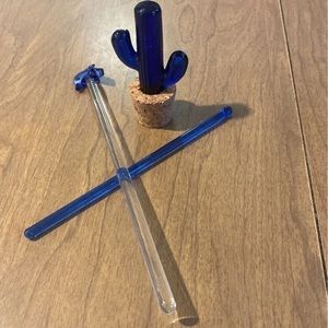 Cobalt Blue Glass Cork And Mixer Set
